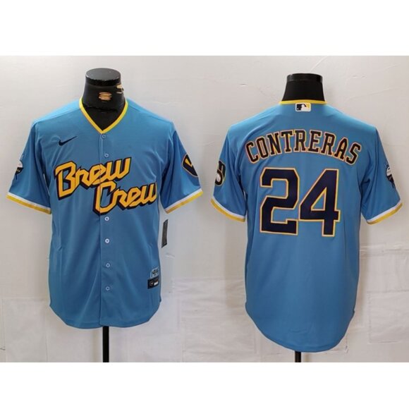 Mens Youths Kids Womens William Contreras Blue Stitched Jersey